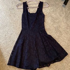 Navy lace up back skater dress